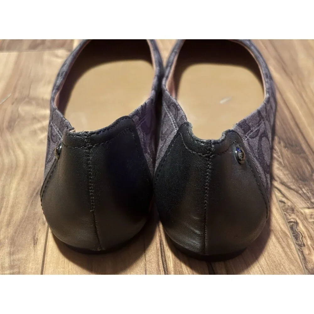 Coach Chelsea Signature Canvas Ballet Flats Size 8.5 Women's Black Leather Toe